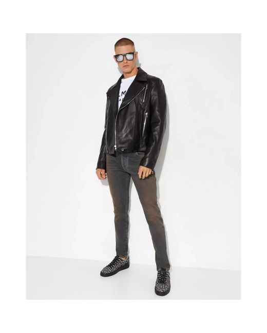 Balmain Black Leather Jackets for men