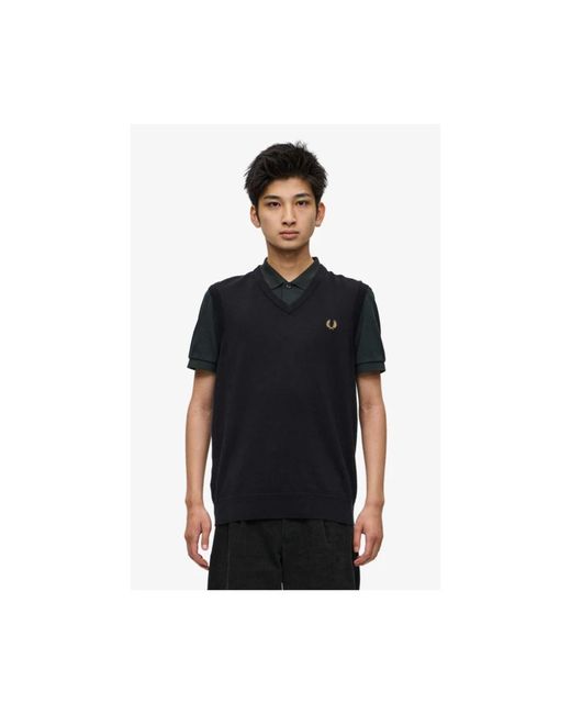 Fred Perry Black Sleeveless Knitwear for men