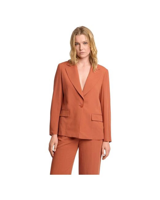 Kocca Jassen ,Oranje ,Leer Giacca Monopetto Con Revers A Lancia in het Orange
