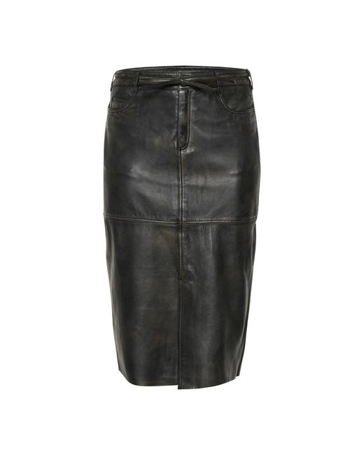 Gonna in pelle nera stile classico di Kaffe in Black