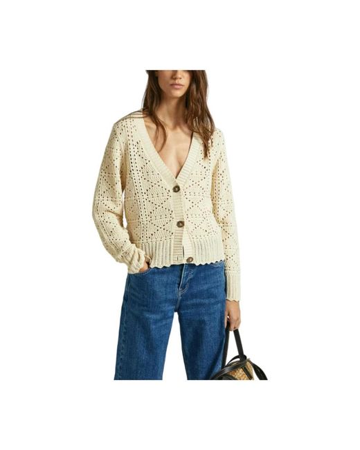 Pepe Jeans Truien & Vesten ,Katoen Elegante Cardigan Met Knoopsluiting in het Blue