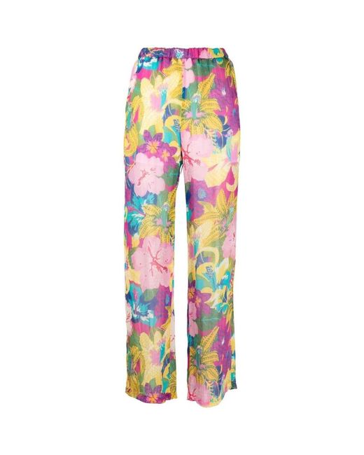 MSGM Pink Tropical-print Semi-sheer Straight-leg Trousers