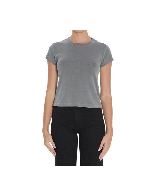 Alexander Wang Tops ,Grijs ,Katoen Crystal Hotfix Logo Cotton Baby Tee in het Gray