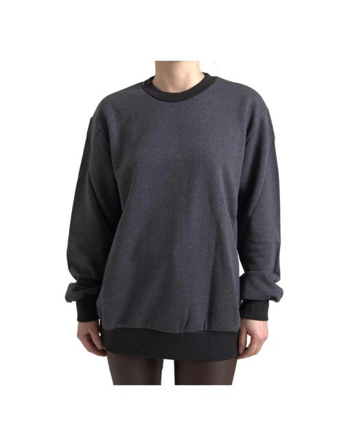 Dolce & Gabbana Black Dark Gray Cotton Crew Neck Pullover Sweater