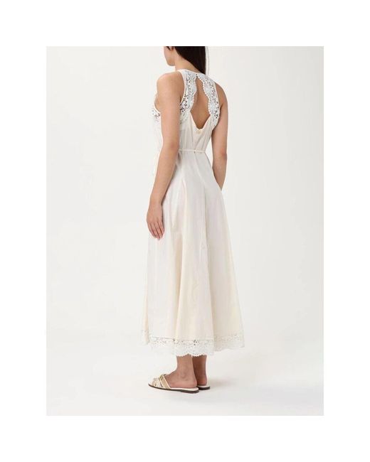 Twinset White Elegantes Gelb Creme Midi Kleid