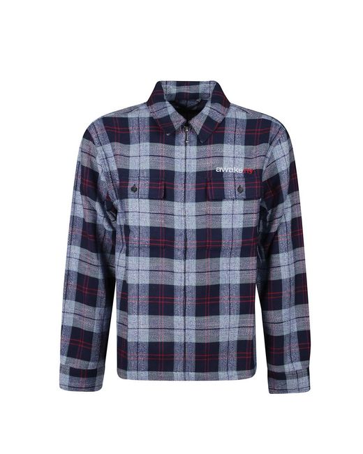 AWAKE NY Flannel Zip Shirt in het Blue voor heren