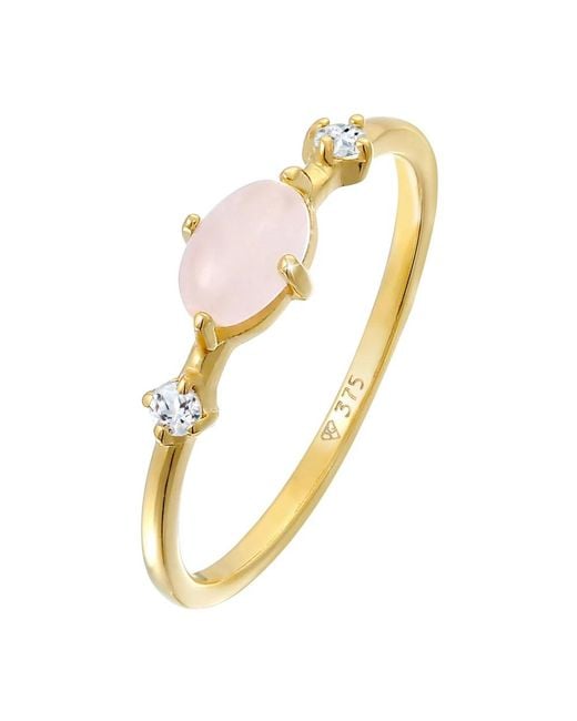 Elli Jewelry Metallic Goldring Mit Rosa Quarz Und Topas