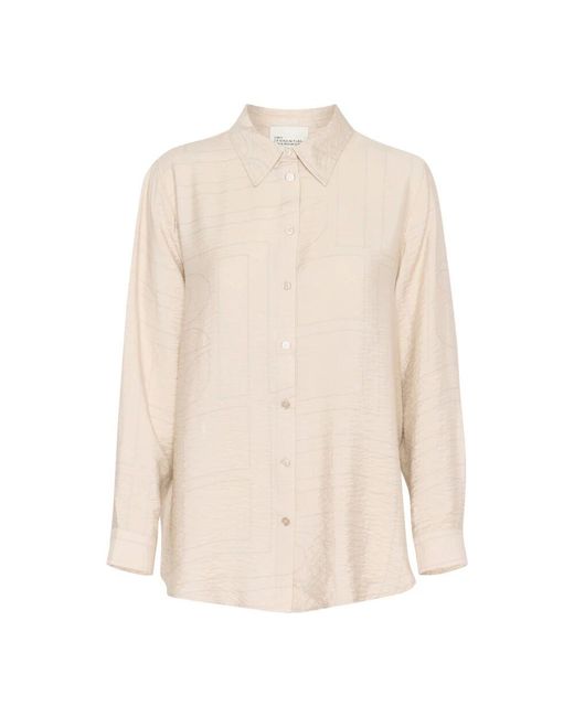 My Essential Wardrobe Natural Abstraktes Print Lockeres Hemd