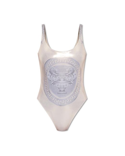 Versace White Badeanzug Mit Statue-Print