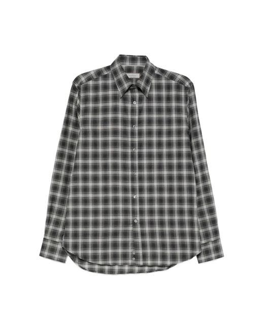 Canali Geruite Lange Mouw Knoopblouse in het Gray voor heren