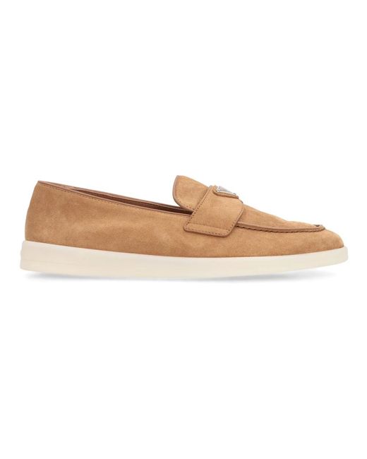 Prada Chamois Wildleder Loafers Mit Gummisohle in Natural für Herren