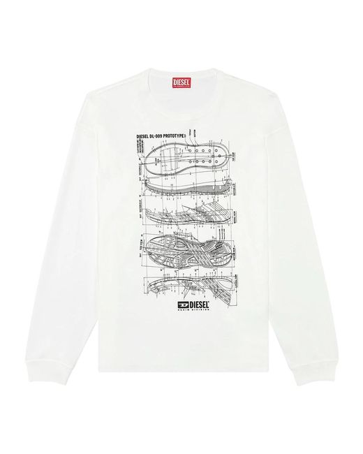 DIESEL Langarm-t-shirt mit prototype-print in White für Herren