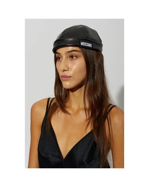 Moschino Black Lederkappe Mit Logo-Patch