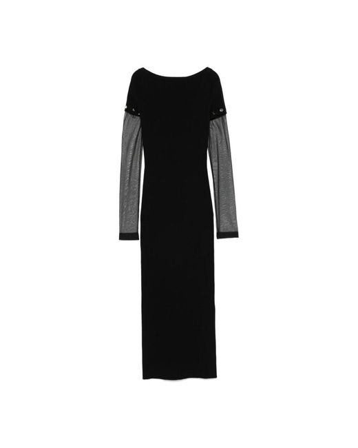 Sportmax Black Schwarzes abnehmbare ärmel boot-ausschnitt kleid