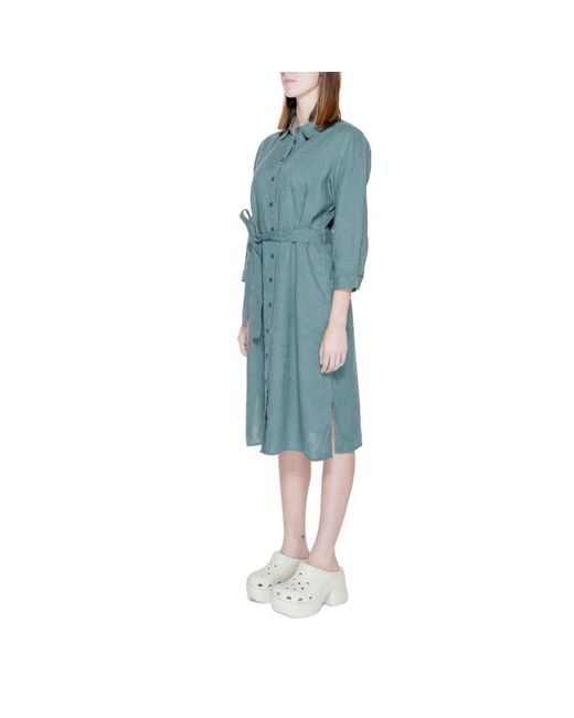 Street One Groene Linnen Overhemdjurk Casual Midi in het Blue