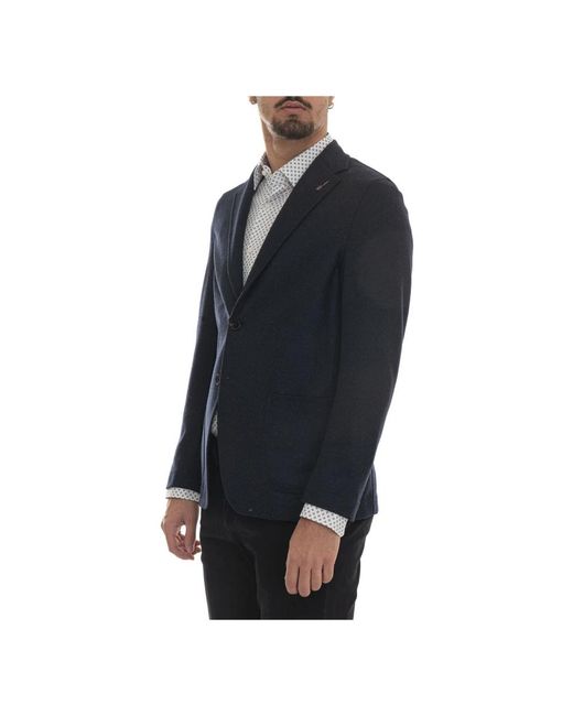 Paoloni Jassen ,Blauw ,Wol Jasje Zonder Voering, Gedestructureerd in het Black voor heren