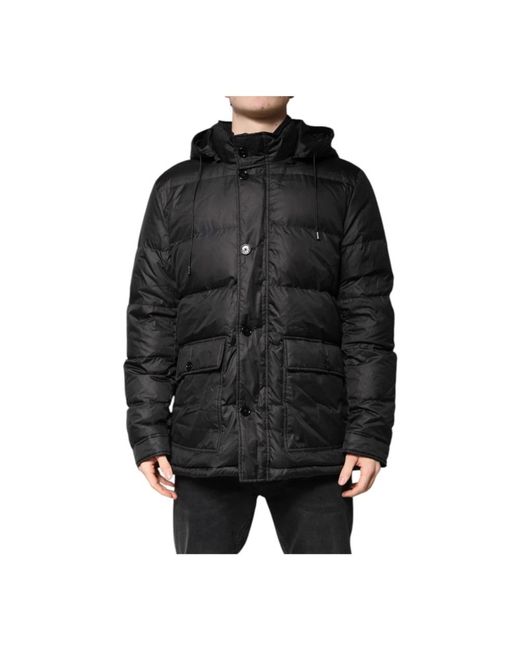 Dolce & Gabbana Zwarte Parka Met Capuchon En Logo in het Black voor heren