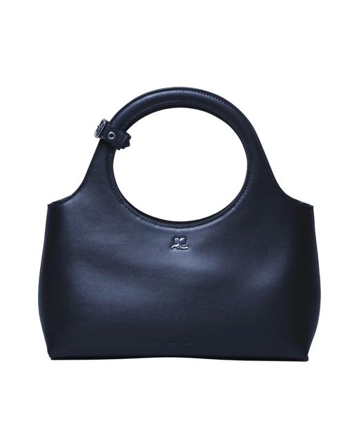 Courreges Black Schwarze Leder Umhängetasche