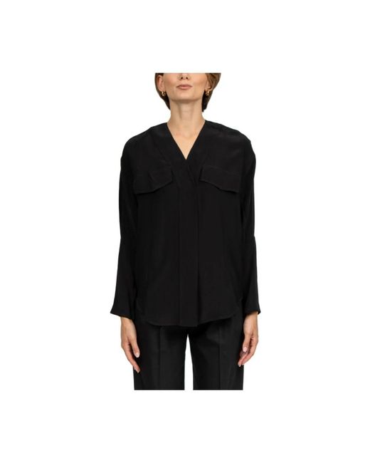 Tela Overhemden ,Zwart ,Zwarte Viscose Lange Mouwen Shirt in het Black