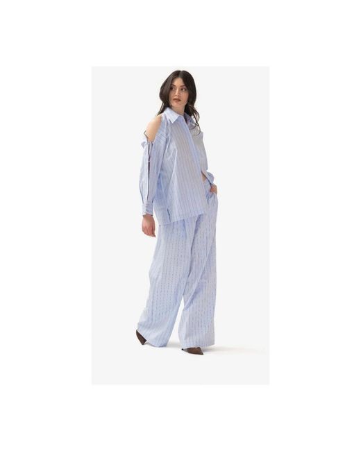 Erika Cavallini Semi Couture Blue Wide Trousers