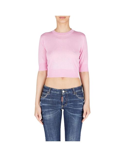 DSquared² Pink Kurzarm-wollpullover in rosa