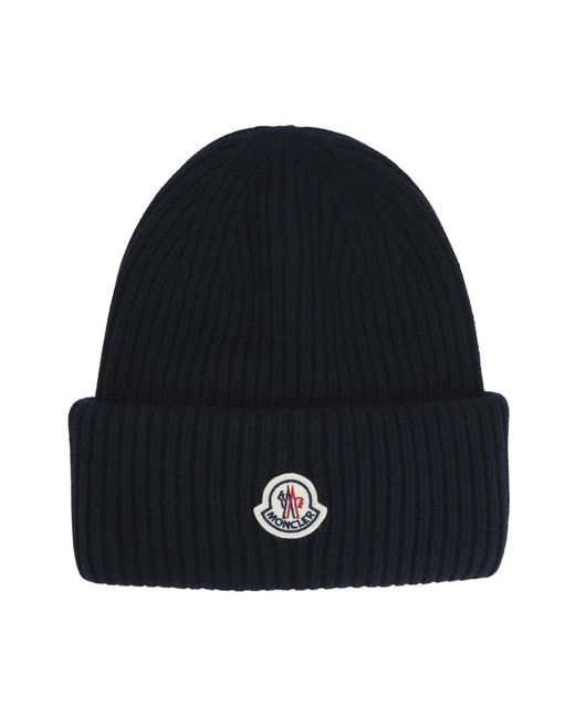 Moncler Ribbed Logo-Patch Muts in het Black voor heren