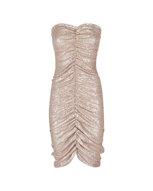 Norma Kamali Natural Schulterfreies Midi-Kleid Mit Frontraffung