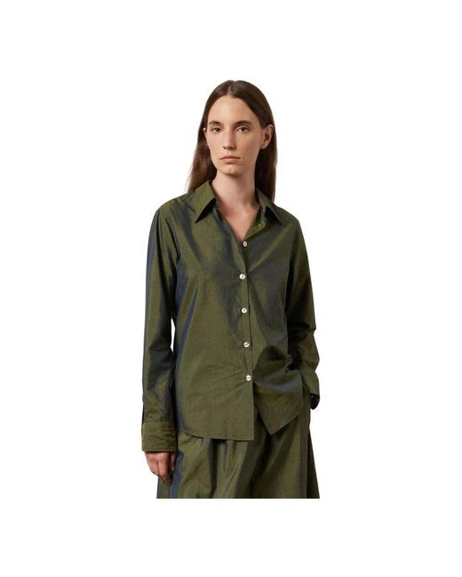 Camicia regular fit in misto cotone e seta di Massimo Alba in Green