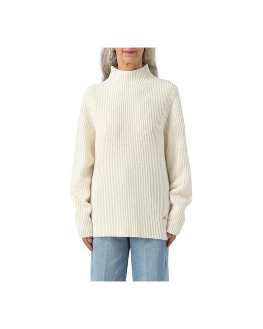 Michael Kors Truien & Vesten ,Wol Geribbelde Merino Wollen Trui Met Opstaande Kraag in het Natural