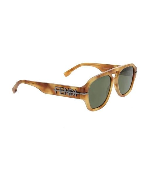 Fendi Natural Stilvolle Sonnenbrille Mit Grünen Gläsern