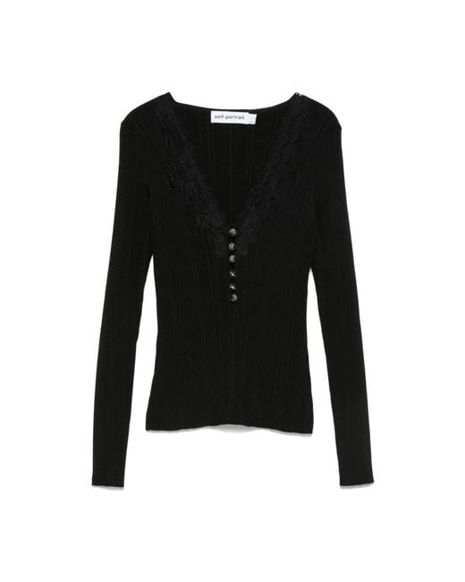 Self-Portrait Black V-Neck Knitwear
