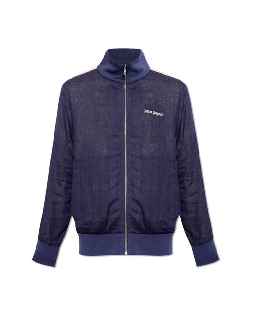 Palm Angels Jassen ,Blauw ,Linnen Linnen Jas Met Logo in het Blue voor heren
