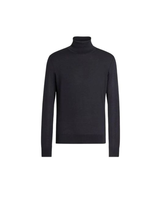 Zegna Luxuriöser cashmere-seiden rollkragenpullover in Blue für Herren