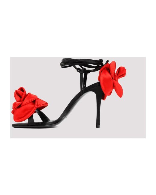 Magda Butrym Red Flower Satin Sandals Shoes