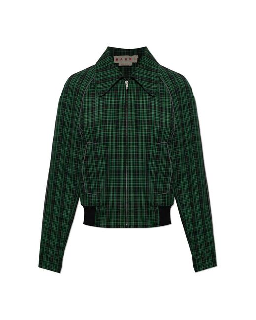 Marni Wol Plaid Jas in het Green