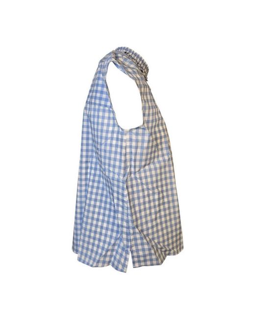 Caliban Geruite Mouwloze Blouse Met Zachte Pasvorm in het Blue