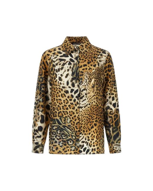 Roberto Cavalli Overhemden ,Bruin ,Zijden Jaguarhuiden Shirt Lichtbruin in het Green