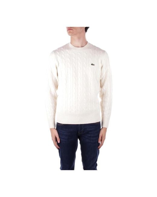 Lacoste White Round-Neck Knitwear for men