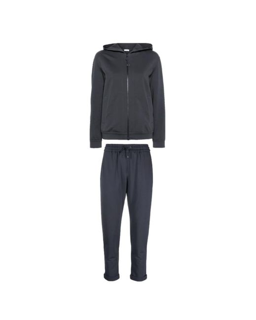 Brunello Cucinelli Fitness ,Blauw ,Katoen Katoenen Hoodie Met Rits & Katoenen Joggingbroek in het Black