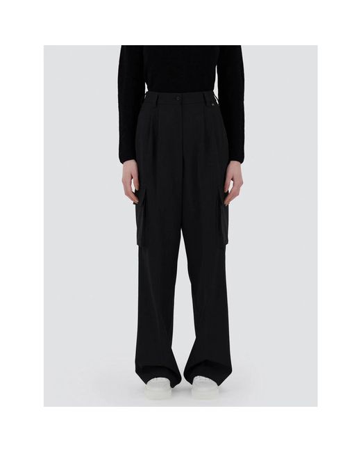 Pantalones Cargo Negros Cintura Alta, Mujer, Talla Herno de color Black
