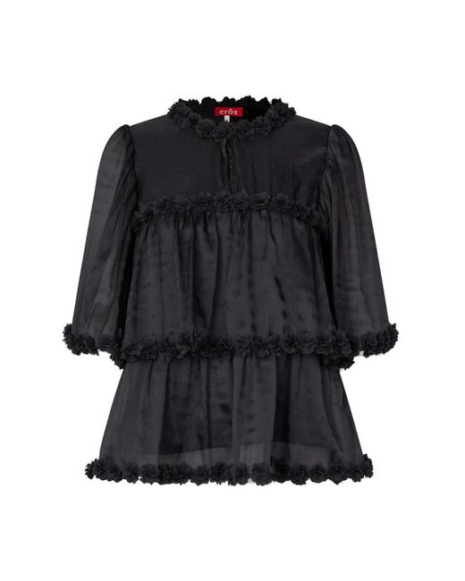 Crās Black Layered T-Shirt Mit Floralen Details