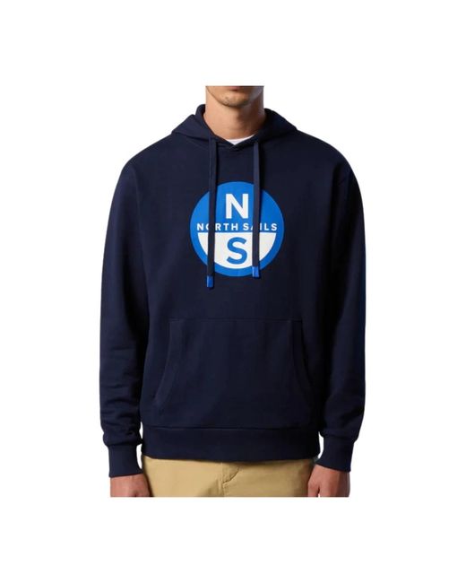 North Sails Hoodies & Sweatvesten ,Blauw ,Katoen Biologische Katoenen Hoodie Met Groot Logo in het Blue voor heren