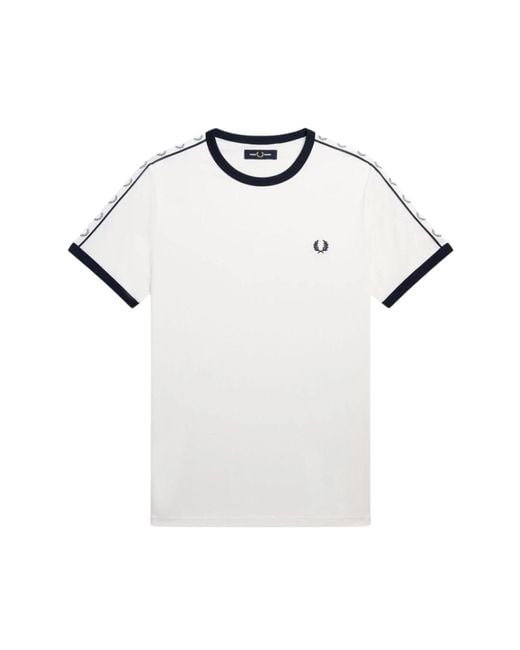 Fred Perry Tops ,Wit ,Katoen 90S Inspired Ringer T-Shirt Met Laurel Crown Tape in het White voor heren