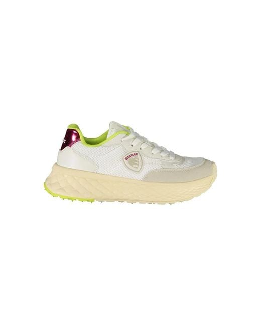 Blauer Schoenen ,Wit ,Sportieve Witte Sneaker Met Groen/Fuchsia Details in het White