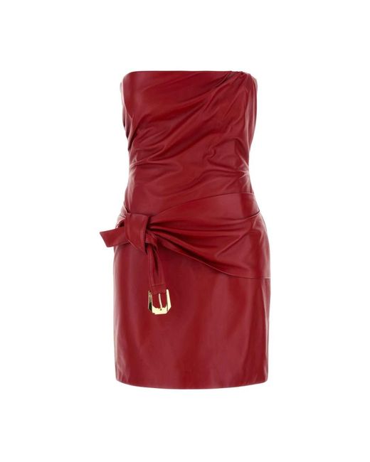 Versace Gedrapeerde Strapless Leren Jurk in het Red