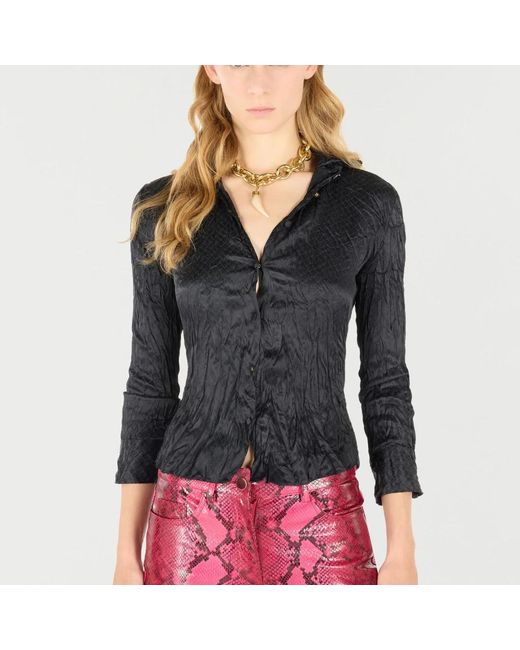 Roberto Cavalli Zijden Python Print Shirt in het Black