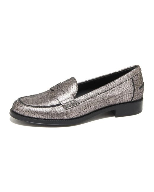 Tod's Black Silberne Glänzende Lederslipper