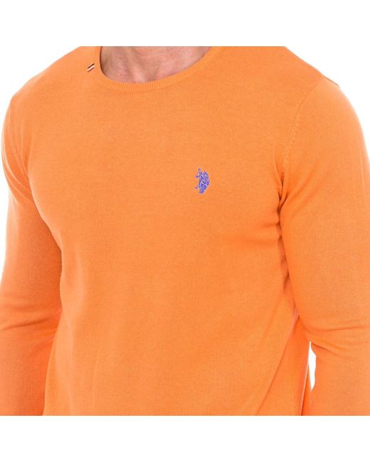 U.S. POLO ASSN. Orange Round-Neck Knitwear for men