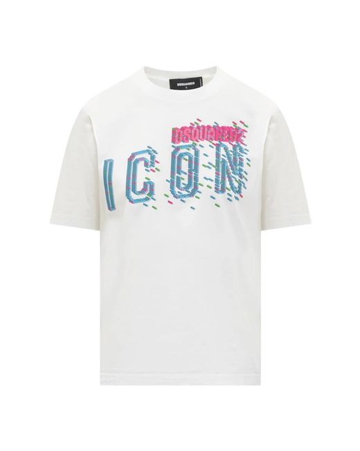 DSquared² Tops ,Wit ,Katoen T-Shirt Met Ronde Hals En Icon Pixeled Print in het White