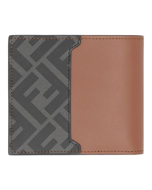 Fendi Accessoires ,Bruin ,Katoen Klassieke Bi-Fold Portemonnee Met Gecoate Details in het Brown voor heren